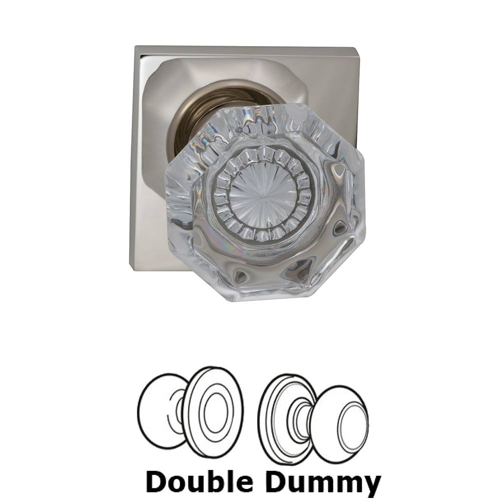 Double Dummy Glass Knob with Square Rose in Polished Nickel Lacquered Plated, Lacquered