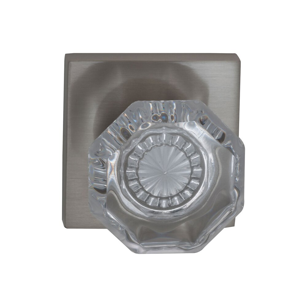 Double Dummy Glass Knob with Square Rose in Satin Nickel Lacquered Plated, Lacquered