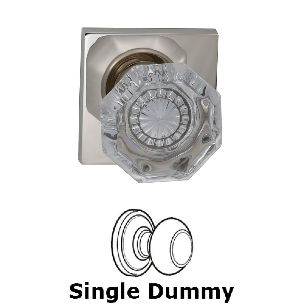 Single Dummy Glass Knob with Square Rose in Polished Nickel Lacquered Plated, Lacquered