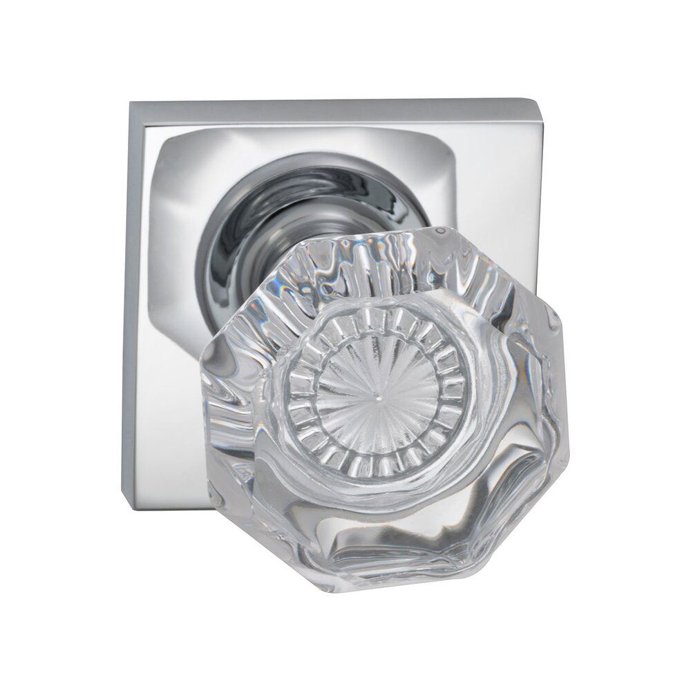 Passage Glass Knob with Square Rose in Polished Chrome Plated