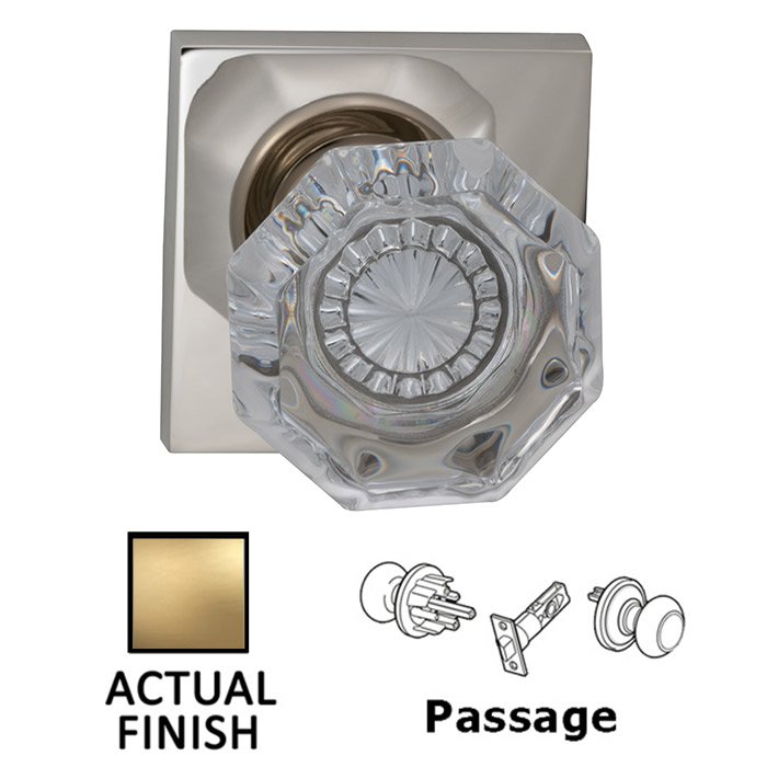 Passage Classic Glass Knob With Square Rose in Satin Brass Lacquered