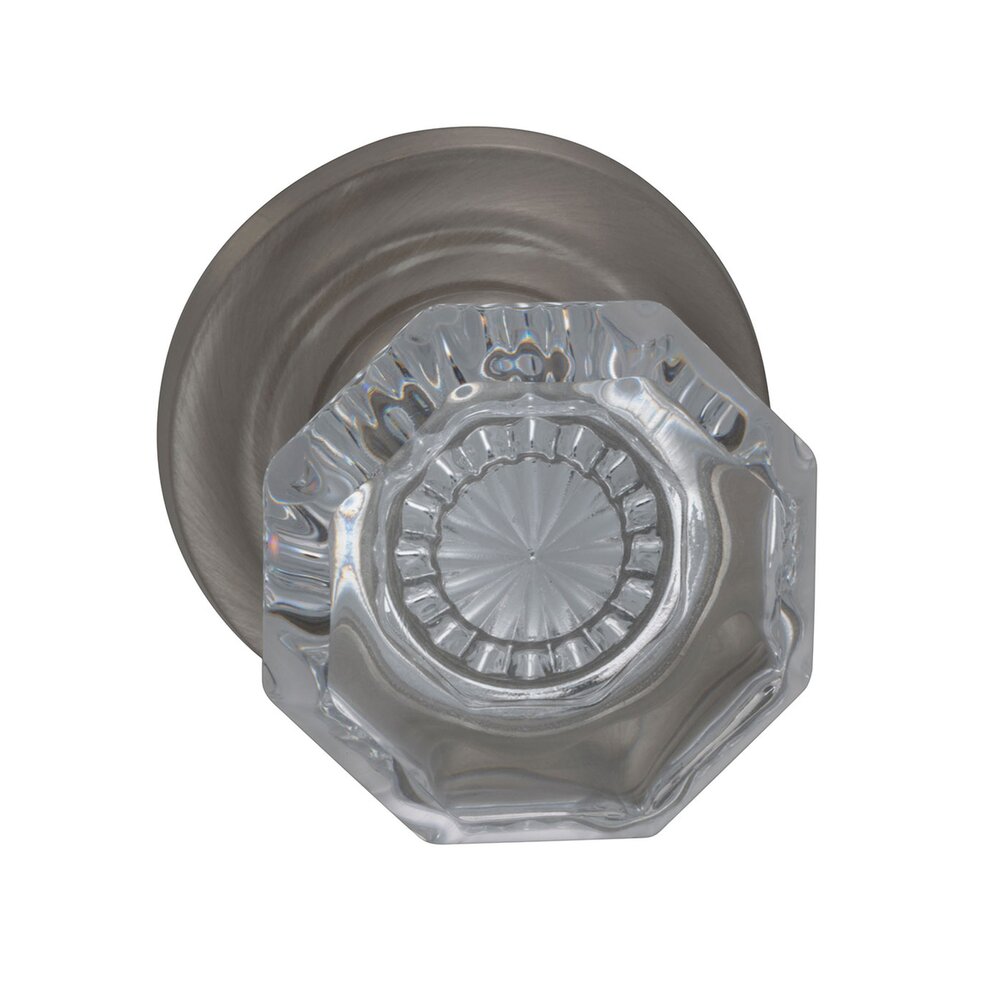 Passage Glass Knob with Traditional Rose in Satin Nickel Lacquered