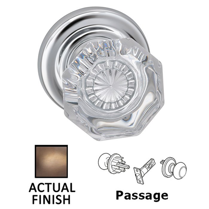 Passage Classic Glass Knob With Traditional Rose in Antique Brass Lacquered