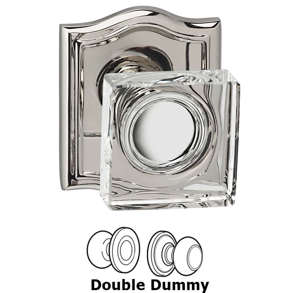 Double Dummy Square Glass Knob With Arched Rose in Polished Polished Nickel Lacquered