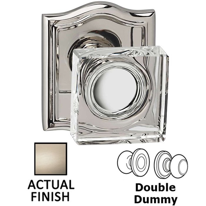 Double Dummy Square Glass Knob With Arched Rose in Satin Nickel Lacquered
