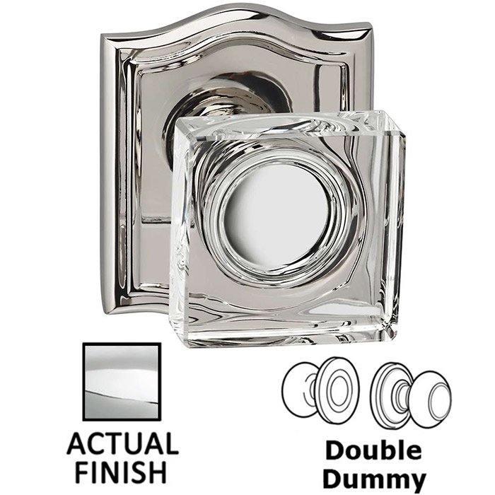 Double Dummy Square Glass Knob With Arched Rose in Polished Chrome