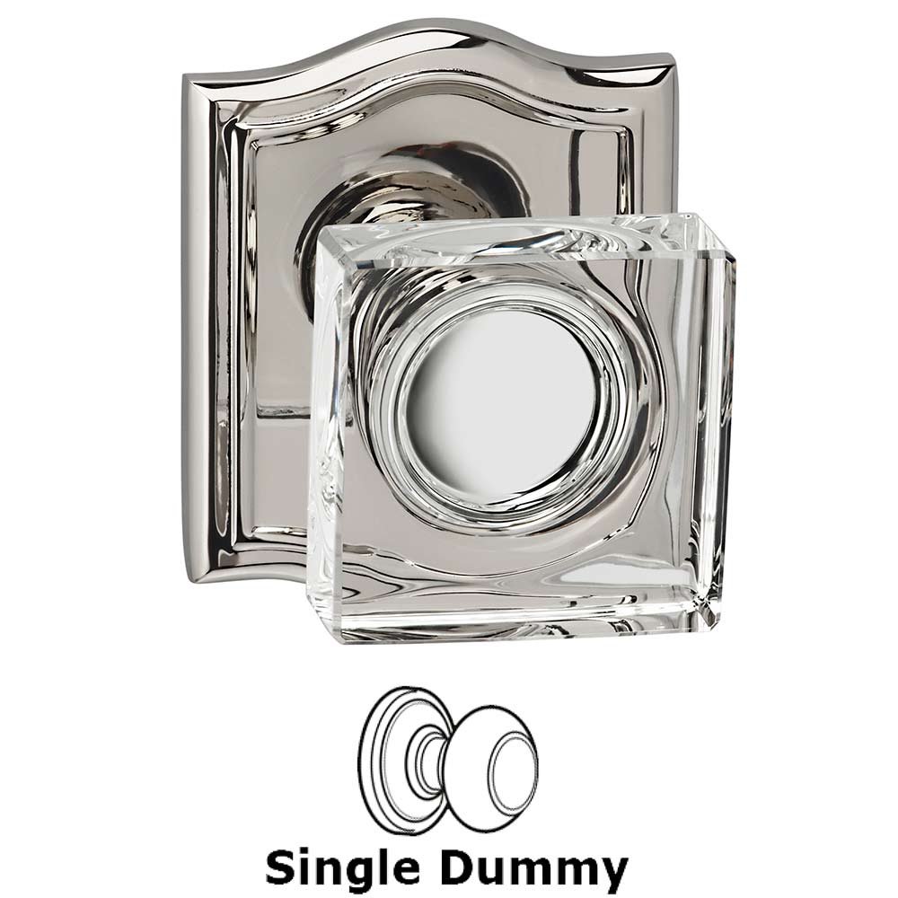 Single Dummy Square Glass Knob With Arched Rose in Polished Polished Nickel Lacquered