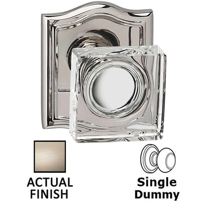 Single Dummy Square Glass Knob With Arched Rose in Satin Nickel Lacquered