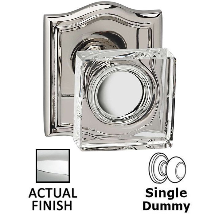 Single Dummy Square Glass Knob With Arched Rose in Polished Chrome