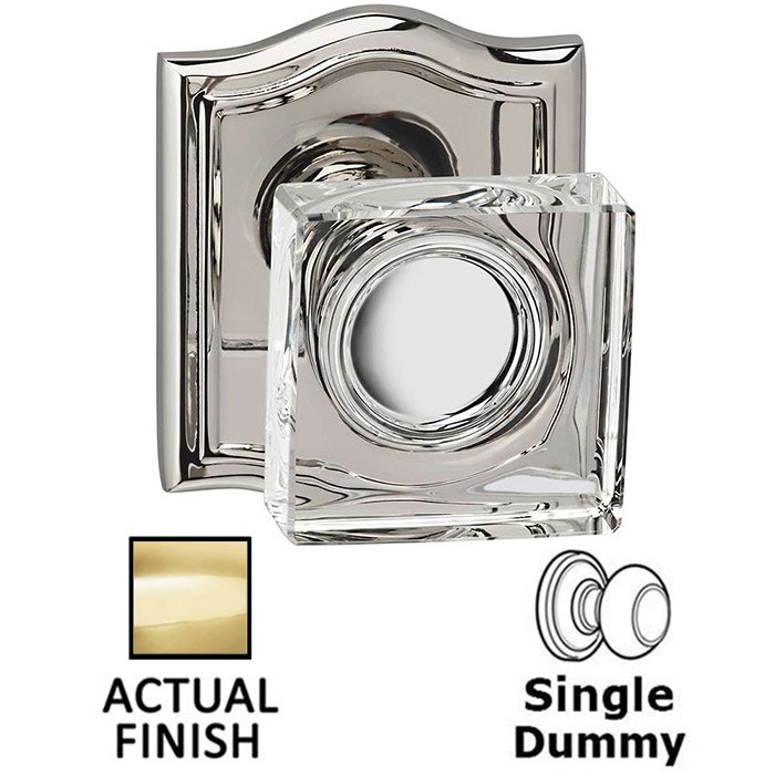 Single Dummy Square Glass Knob With Arched Rose in Polished Brass Lacquered