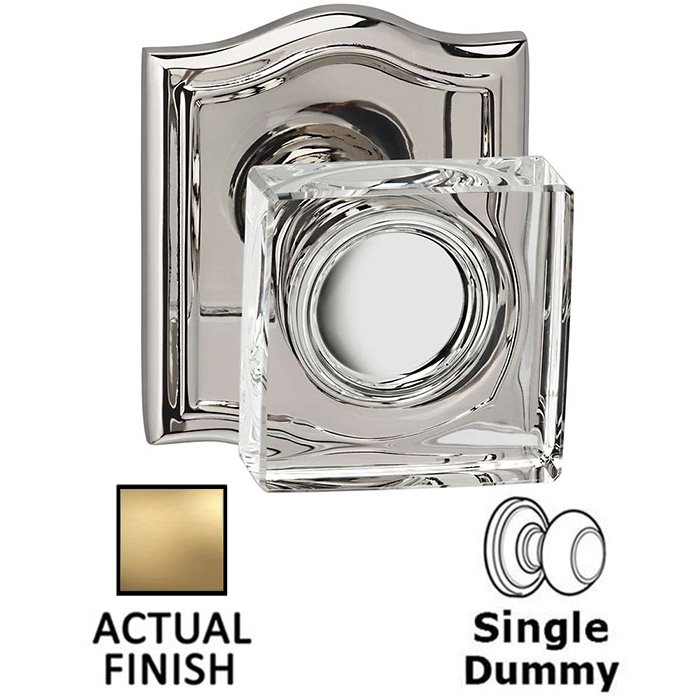 Single Dummy Square Glass Knob With Arched Rose in Satin Brass Lacquered