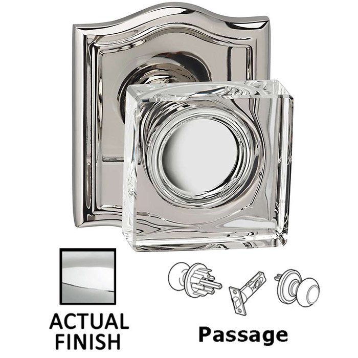 Passage Square Glass Knob With Arched Rose in Polished Chrome