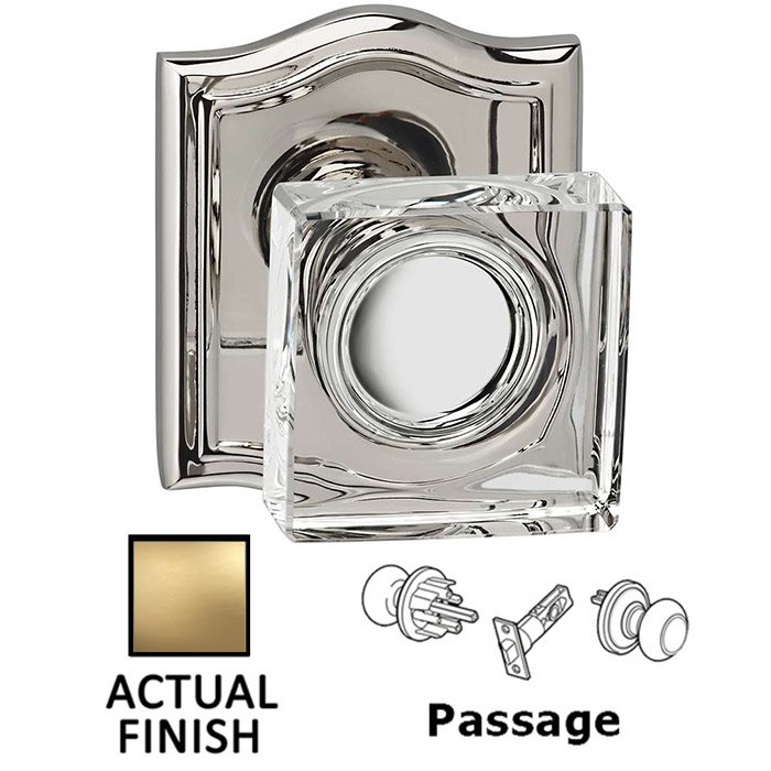 Passage Square Glass Knob With Arched Rose in Satin Brass Lacquered