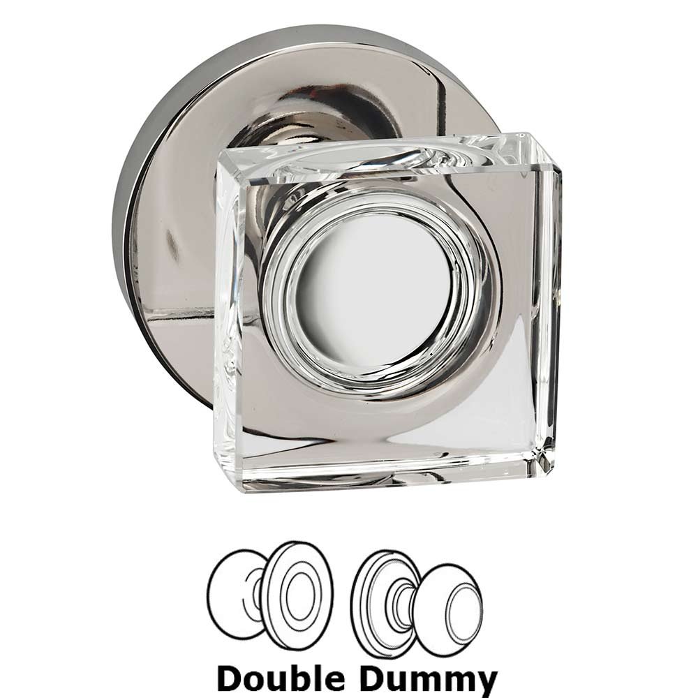 Double Dummy Square Glass Knob With Modern Rose in Polished Polished Nickel Lacquered