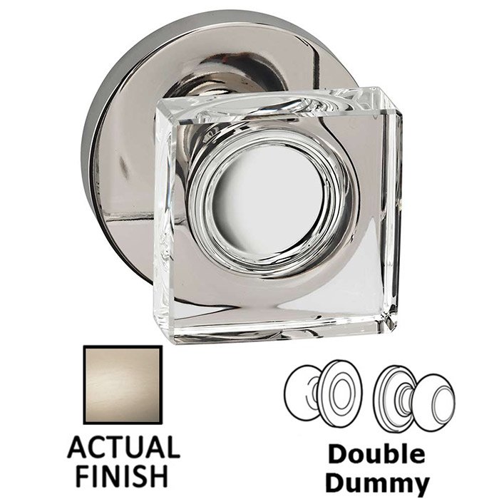 Double Dummy Square Glass Knob With Modern Rose in Satin Nickel Lacquered