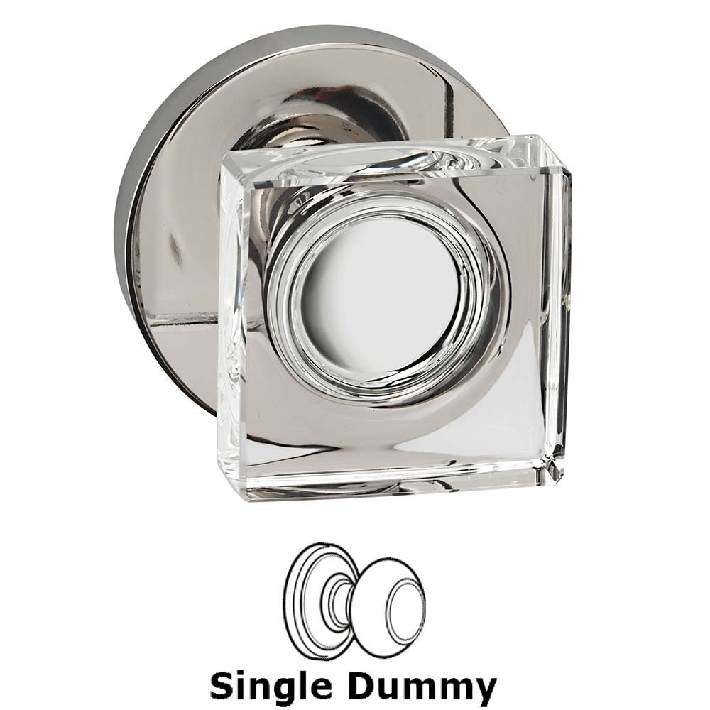 Single Dummy Square Glass Knob With Modern Rose in Polished Polished Nickel Lacquered