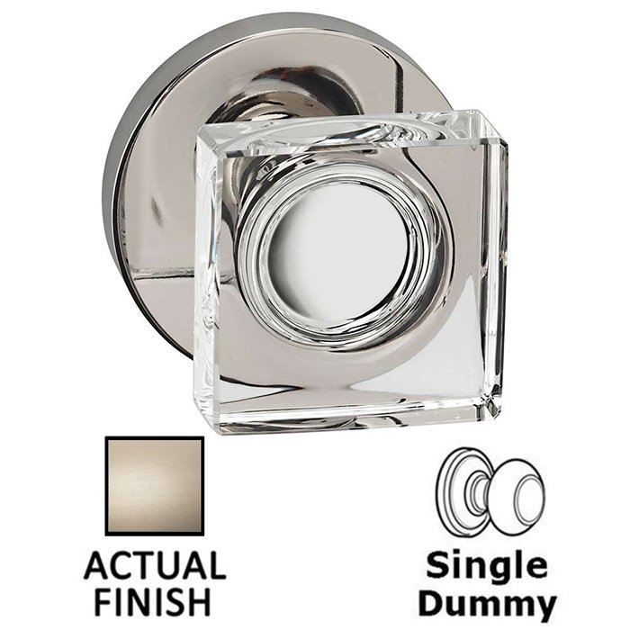 Single Dummy Square Glass Knob With Modern Rose in Satin Nickel Lacquered