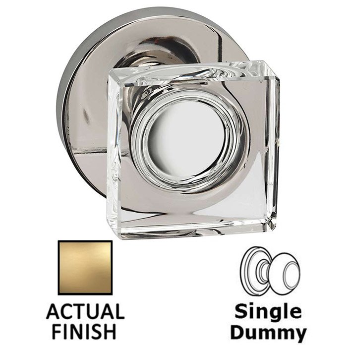 Single Dummy Square Glass Knob With Modern Rose in Satin Brass Lacquered