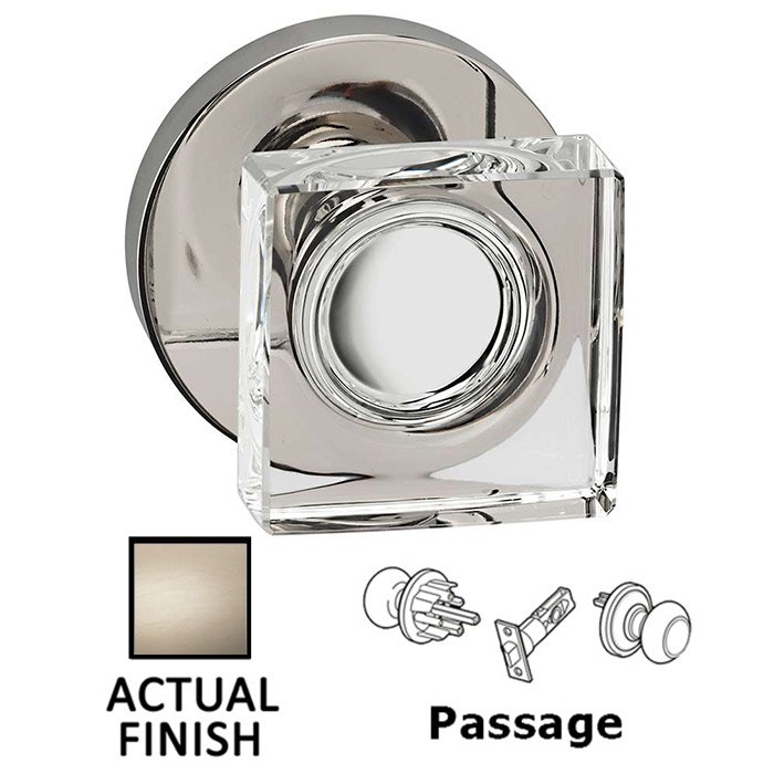Passage Square Glass Knob With Modern Rose in Satin Nickel Lacquered
