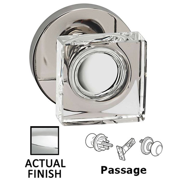 Passage Square Glass Knob With Modern Rose in Polished Chrome