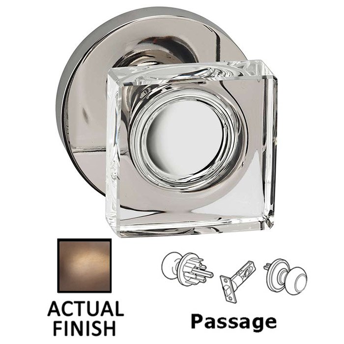 Passage Square Glass Knob With Modern Rose in Antique Brass Lacquered