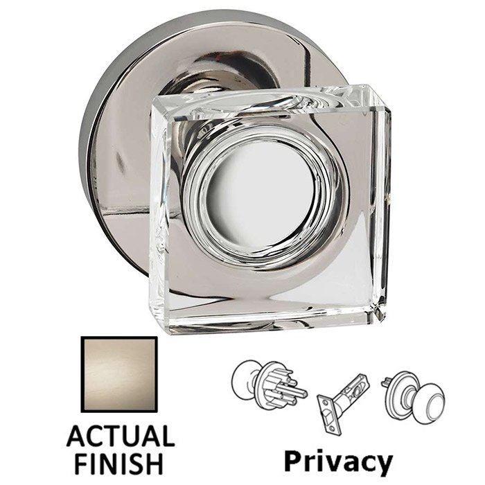 Privacy Square Glass Knob With Modern Rose in Satin Nickel Lacquered