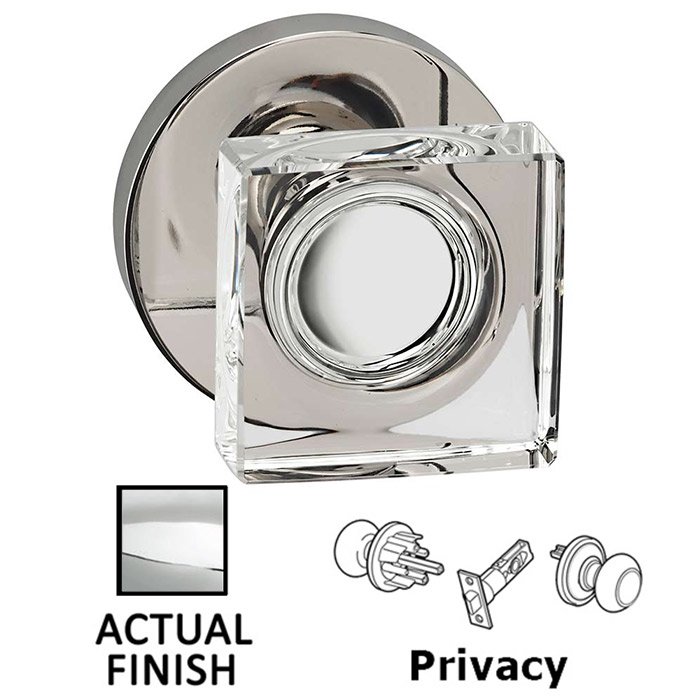 Privacy Square Glass Knob With Modern Rose in Polished Chrome