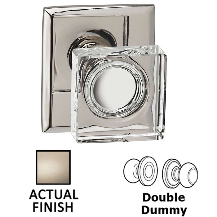 Double Dummy Square Glass Knob With Rectangular Rose in Satin Nickel Lacquered
