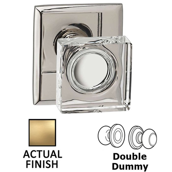 Double Dummy Square Glass Knob With Rectangular Rose in Satin Brass Lacquered