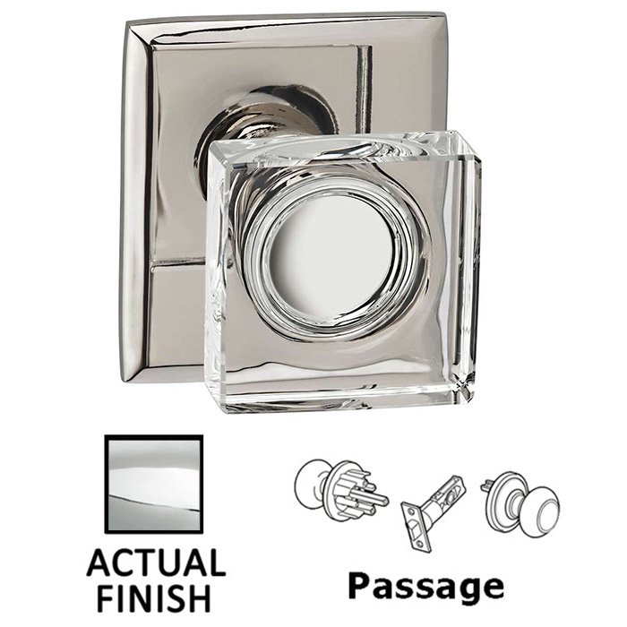 Passage Square Glass Knob With Rectangular Rose in Polished Chrome