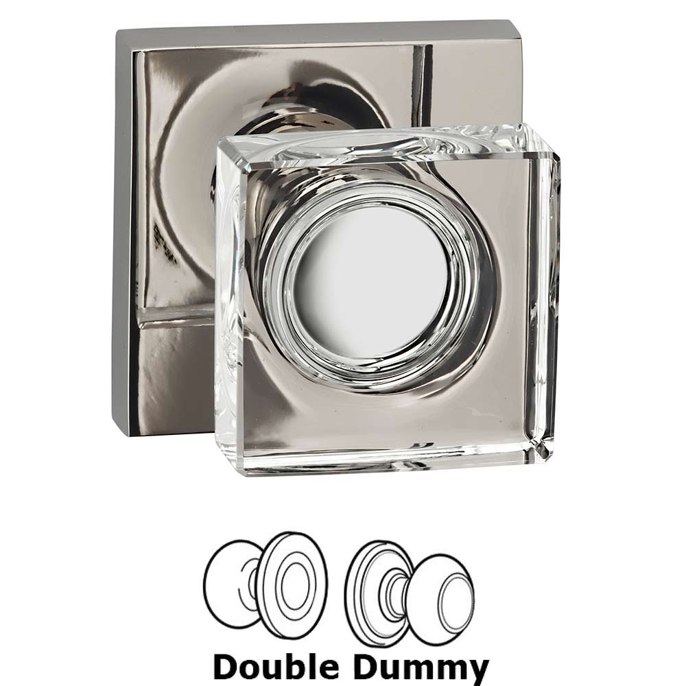Double Dummy Square Glass Knob With Square Rose in Polished Polished Nickel Lacquered