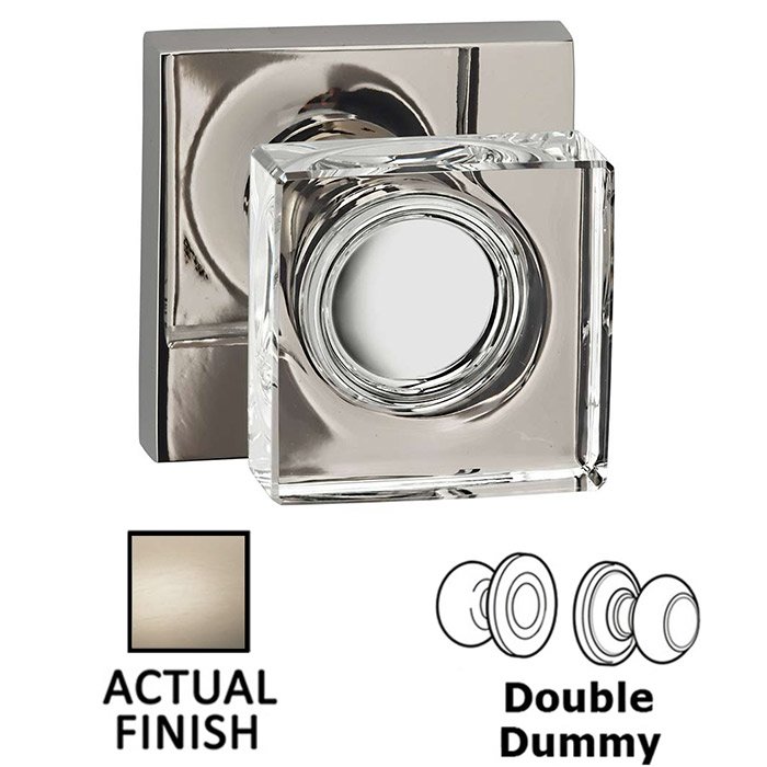 Double Dummy Square Glass Knob With Square Rose in Satin Nickel Lacquered