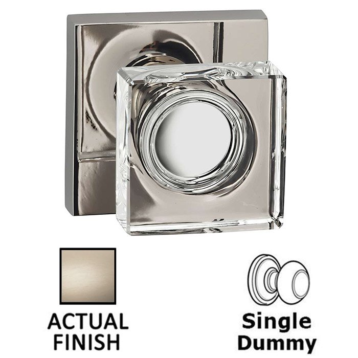 Single Dummy Square Glass Knob With Square Rose in Satin Nickel Lacquered