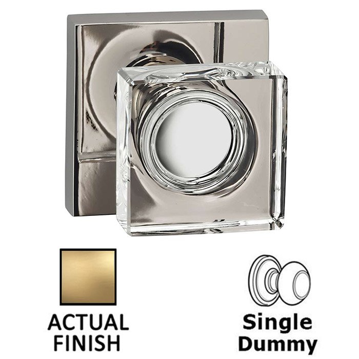 Single Dummy Square Glass Knob With Square Rose in Satin Brass Lacquered