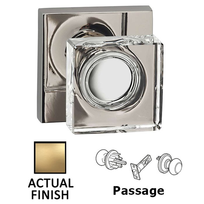Passage Square Glass Knob With Square Rose in Satin Brass Lacquered