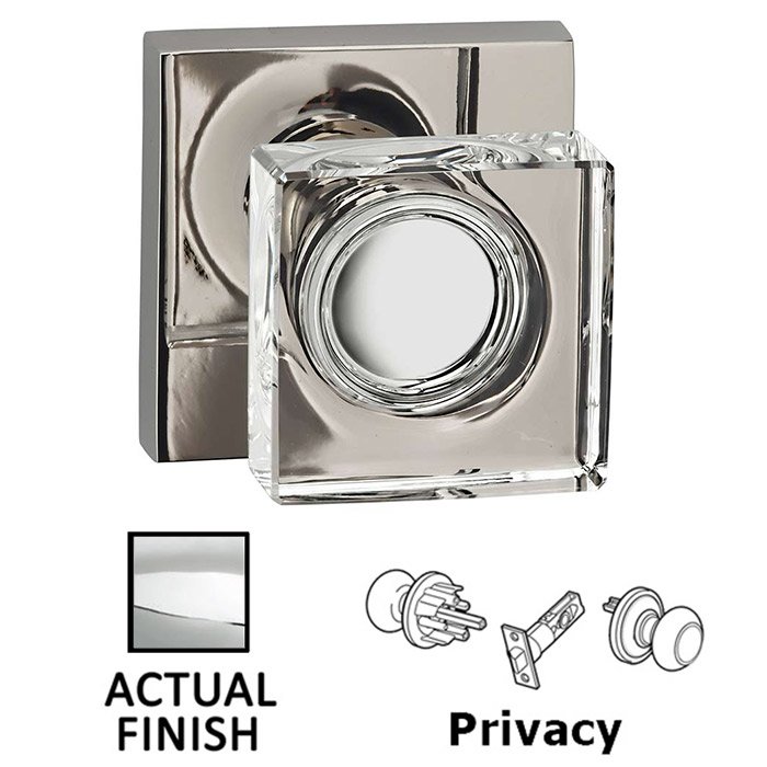 Privacy Square Glass Knob With Square Rose in Polished Chrome