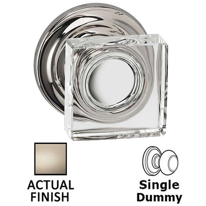 Single Dummy Square Glass Knob With Traditional Rose in Satin Nickel Lacquered