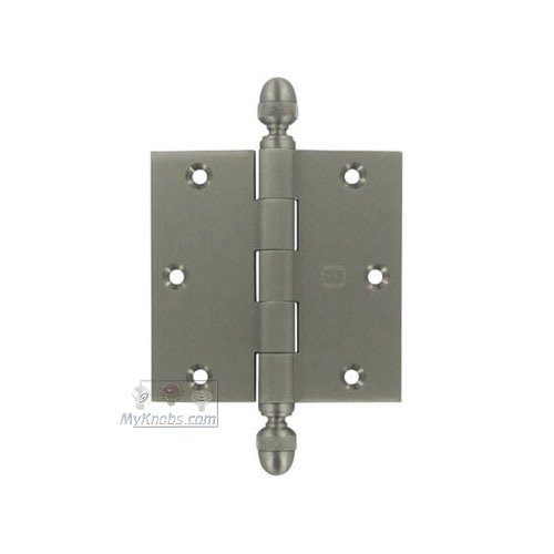 3 1/2" x 3 1/2" Plain Bearing, Solid Brass Hinge with Acorn Finials in Satin Nickel Lacquered