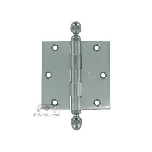 3 1/2" x 3 1/2" Plain Bearing, Solid Brass Hinge with Acorn Finials in Polished Chrome