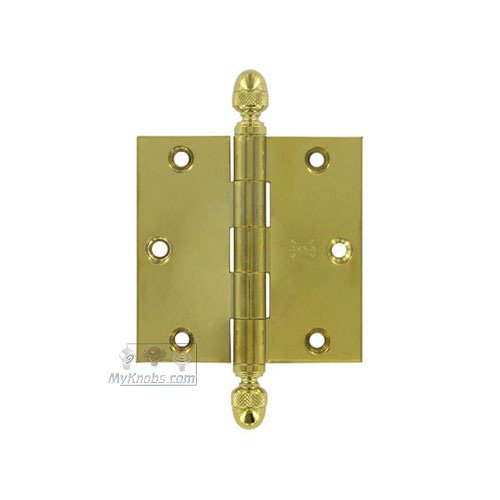 3 1/2" x 3 1/2" Plain Bearing, Solid Brass Hinge with Acorn Finials in Max Brass&reg;
