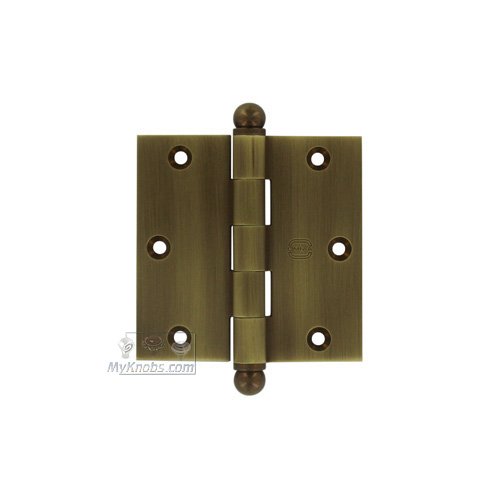 3 1/2" x 3 1/2" Plain Bearing, Solid Brass Hinge with Ball Finials in Antique Bronze Unlacquered