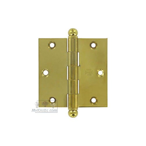 3 1/2" x 3 1/2" Plain Bearing, Solid Brass Hinge with Ball Finials in Max Brass&reg;