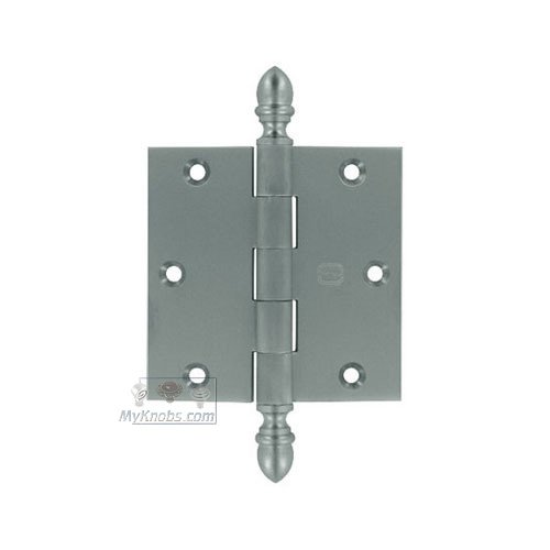 3 1/2" x 3 1/2" Plain Bearing, Solid Brass Hinge with Crown Finials in Satin Chrome