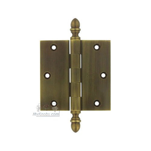 3 1/2" x 3 1/2" Plain Bearing, Solid Brass Hinge with Crown Finials in Antique Bronze Unlacquered