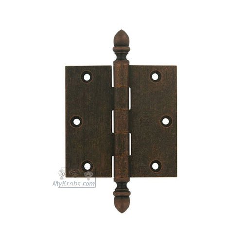 3 1/2" x 3 1/2" Plain Bearing, Solid Brass Hinge with Crown Finials in Vintage Copper