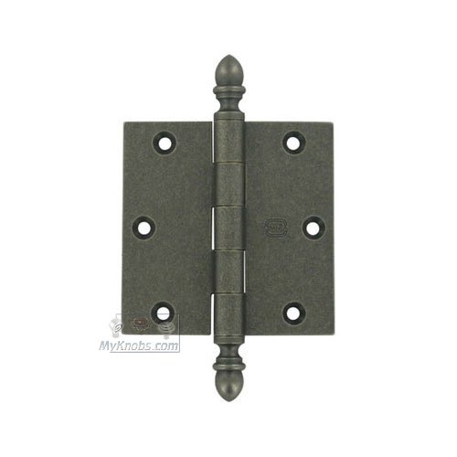 3 1/2" x 3 1/2" Plain Bearing, Solid Brass Hinge with Crown Finials in Vintage Iron