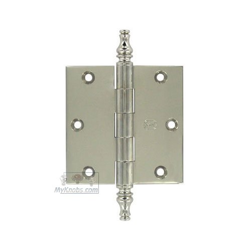 3 1/2" x 3 1/2" Plain Bearing, Solid Brass Hinge with Steeple Finials in Polished Polished Nickel Lacquered