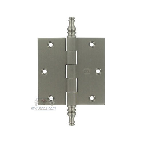 3 1/2" x 3 1/2" Plain Bearing, Solid Brass Hinge with Steeple Finials in Satin Nickel Lacquered
