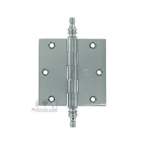 3 1/2" x 3 1/2" Plain Bearing, Solid Brass Hinge with Steeple Finials in Polished Chrome
