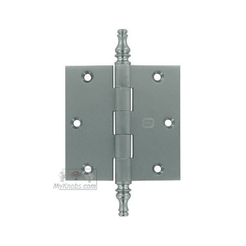 3 1/2" x 3 1/2" Plain Bearing, Solid Brass Hinge with Steeple Finials in Satin Chrome
